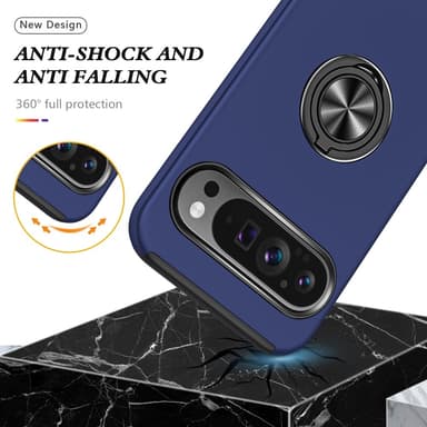 For Pixel 9 / Pixel 9 Pro Hybrid Deksel med Fingerring - Mørkeblå