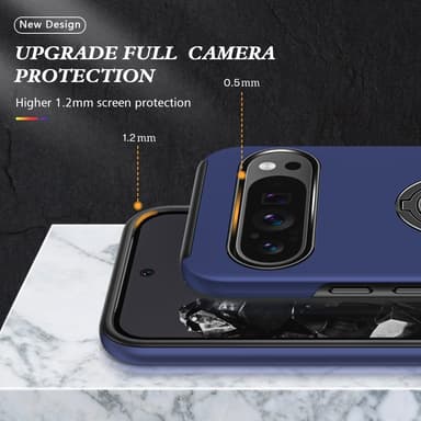 For Pixel 9 / Pixel 9 Pro Hybrid Deksel med Fingerring - Mørkeblå