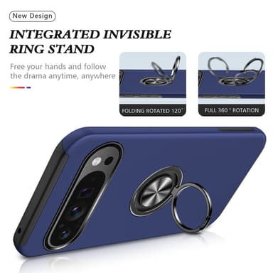 For Pixel 9 / Pixel 9 Pro Hybrid Deksel med Fingerring - Mørkeblå
