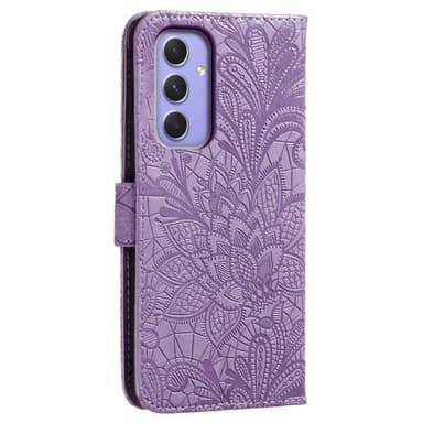 Til Samsung Galaxy A16 5G/A16 4G PU lærveske med blomstermønster - lilla