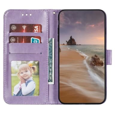 Til Samsung Galaxy A16 5G/A16 4G PU lærveske med blomstermønster - lilla