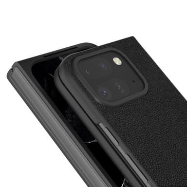 ABEEL til Google Pixel 9 Pro Fold 5G-deksel Ekte Kuskinn+PC Mobiltelefonveske - Svart