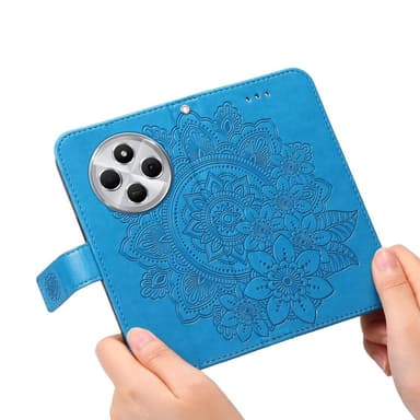Til Xiaomi Redmi 14C Lommebok-deksel med blomstermønster - blå
