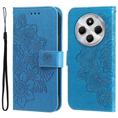 Til Xiaomi Redmi 14C Lommebok-deksel med blomstermønster - blå
