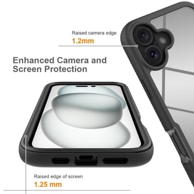 Deksel til iPhone 16 Plus PC+TPU Klar telefonveske med PET-skjermfilm