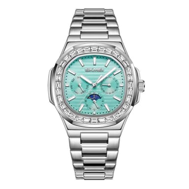 SKMEI Watch Business Men Quartz Watch Zircon mote armbåndsur - sølv+cyan