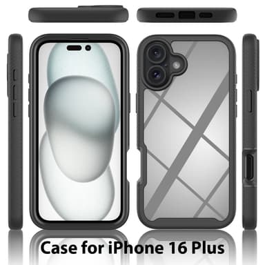 Deksel til iPhone 16 Plus PC+TPU Klar telefonveske med PET-skjermfilm