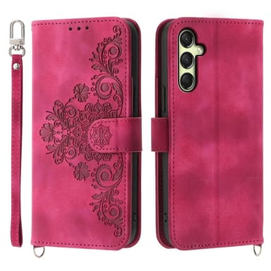 Til Samsung Galaxy A16 5G/A16 4G Deksel med Blomstermønster Lommebok-deksel - Rød