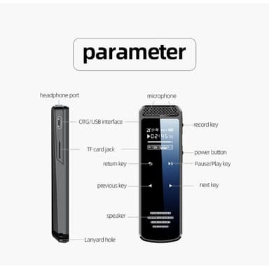 Digital stemmeopptaker 32 GB brusket lydopptaker Dobbel stemmeaktivert