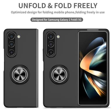 Til Samsung Galaxy Z Fold5 5G Dekseldeksel Ring Bilfeste - Svart