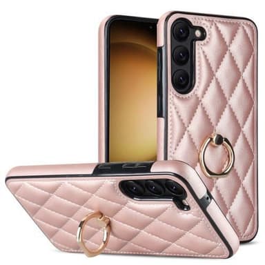 Til Samsung Galaxy S23 Rhombus Rhombus Mønster Deksel FingerRing - Rose Gull