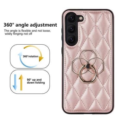 Til Samsung Galaxy S23 Rhombus Rhombus Mønster Deksel FingerRing - Rose Gull
