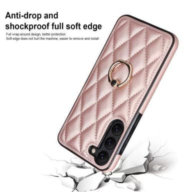 Til Samsung Galaxy S23 Rhombus Rhombus Mønster Deksel FingerRing - Rose Gull