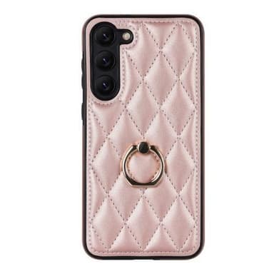 Til Samsung Galaxy S23 Rhombus Rhombus Mønster Deksel FingerRing - Rose Gull