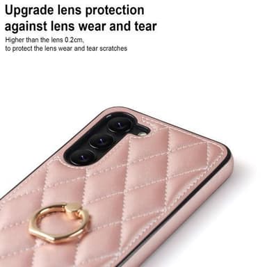 Til Samsung Galaxy S23 Rhombus Rhombus Mønster Deksel FingerRing - Rose Gull