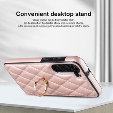 Til Samsung Galaxy S23 Rhombus Rhombus Mønster Deksel FingerRing - Rose Gull