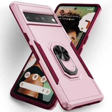 Google Pixel 7 Pro Hybrid-deksel med fingerring og metallplate - rosa