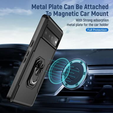 Google Pixel 7 Pro Hybrid Deksel Med Fingerring & Metallplate - Svart