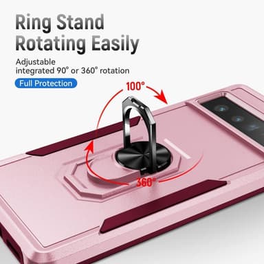 Google Pixel 7 Pro Hybrid-deksel med fingerring og metallplate - rosa