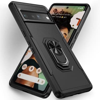 Google Pixel 7 Pro Hybrid Deksel Med Fingerring & Metallplate - Svart