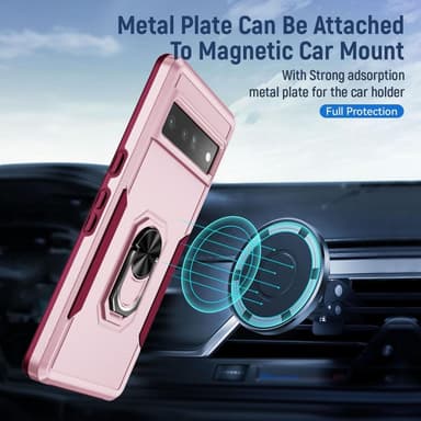 Google Pixel 7 Pro Hybrid-deksel med fingerring og metallplate - rosa
