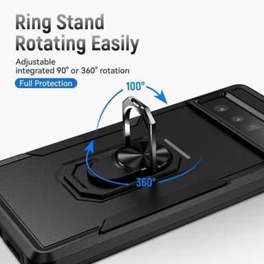 Google Pixel 7 Pro Hybrid Deksel Med Fingerring & Metallplate - Svart