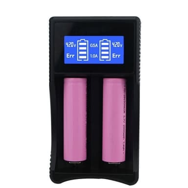 Batterilader SW-3 med LCD-display for 2x 18650-batterier