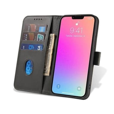 Kunstlæretui med stativ og kortholder til Samsung Galaxy S24 - Svart