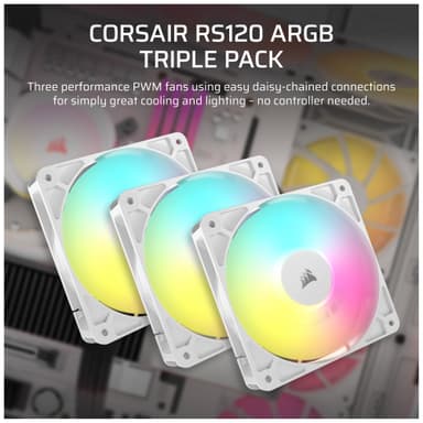 Corsair RS120 ARGB 120mm PWM vifte (3-pakning/hvit)