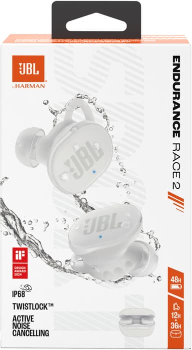 JBL Endurance Race 2 helt trådløse in-ear hodetelefoner (hvit)