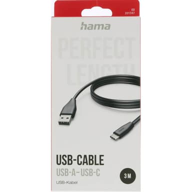 Ladekabel USB-A til USB-C Svart 3.0m