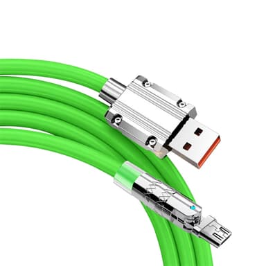 120W flytende silikon 90° rotasjon hurtigladekabel med USB-mikroport 1,2 m Grønn