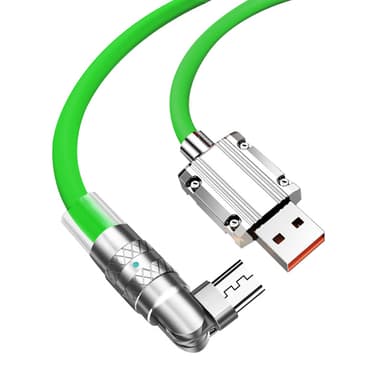 120W flytende silikon 90° rotasjon hurtigladekabel med USB-mikroport 1,2 m Grønn