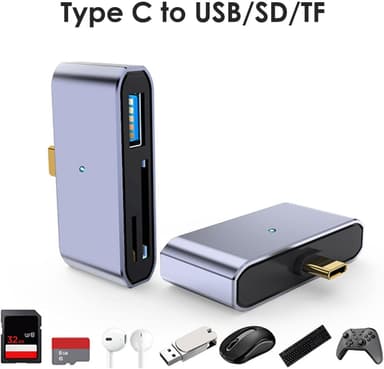 NÖRDIC USB-C Kortleser 2 Spor SD og MicroSD UHS-I + USB-A 3.1