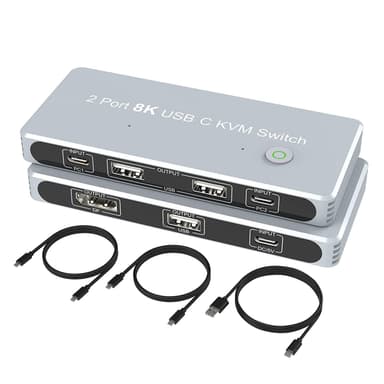 NÖRDIC 2 til 2 KVM-svitsj USB-C og skjermport 1xDP 1xHDMI 8K 60Hz 3xUSB-A