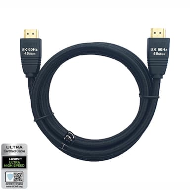 NÖRDIC CERTIFIED CABLES sertifisert 5m ultra høyhastighets HDMI 2.1 8k 60hz 4k 120Hz 48Gbps Dynamic HDR Earc VRR Nylon flettet kabel gullbelagt