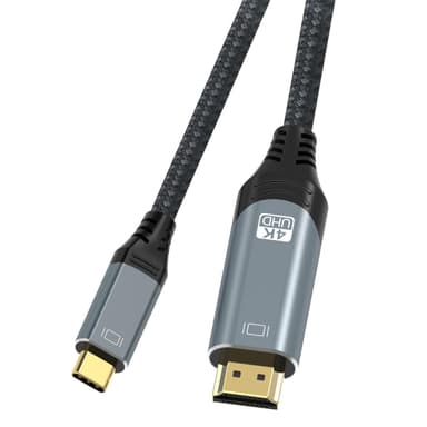 NÖRDIC 1M USBC til HDMI 4K 60Hz Nylon Flettet Kabel Space Gråstøtte for HDCP1.4 og 2.2 Ren Kobber 99,99%