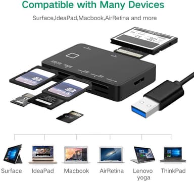NÖRDIC USB-A-Kortleser 7 Spor 1xCF, 2xSD, 2xMicroSD, 1xMS og 1xD UHS-I