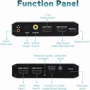NÖRDIC 4K 60Hz HDMI-svitsj 2 til 1 med lyduttrekk Toslink HDR HDCP2:3 ARC/eARC 7.1-lyd