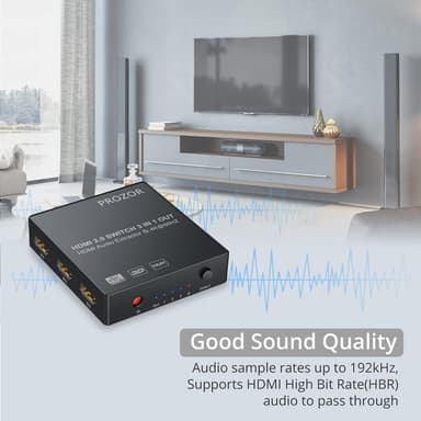 NÖRDIC HDMI-svitsj 3 til 1 4K30Hz 3D PIP med lydavtrekk 1xOptisk toslink 1x stereo 3,5mm