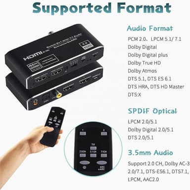 NÖRDIC 4K 60Hz HDMI-svitsj 2 til 1 med lyduttrekk Toslink HDR HDCP2:3 ARC/eARC 7.1-lyd