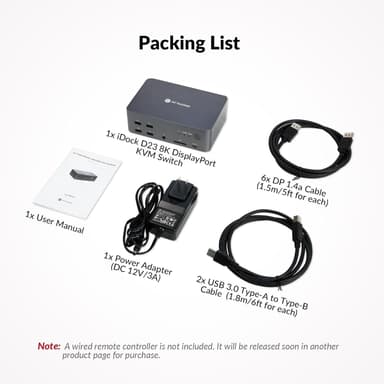 AV Access-dokkingstasjon og KVM-svitsj 2 til 3 DP til DP, 8K60Hz, 5x USB-A, 1x USB-C PD, 3,5 mm AUX, SD-kortspor og 1 Gbps ethernet
