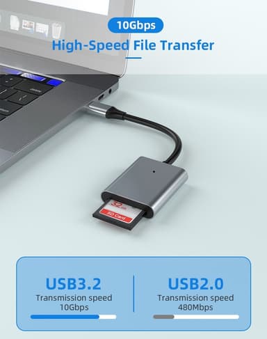 NÖRDIC USB-C 3.2 10 Gbps kortleser SD Express 7.1 UHS-I NVME PCI-e 3.1
