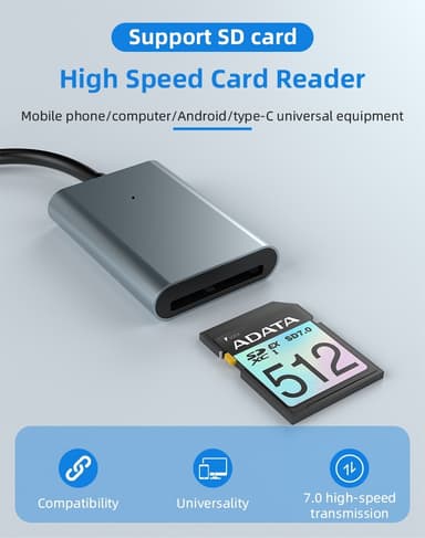 NÖRDIC USB-C 3.2 10 Gbps kortleser SD Express 7.1 UHS-I NVME PCI-e 3.1