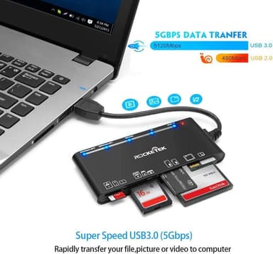 NÖRDIC USB-A kortleser 7 spor 1xCF, 2xSD, 2xMicroSD, 1xMS, 1xXD UHS-I
