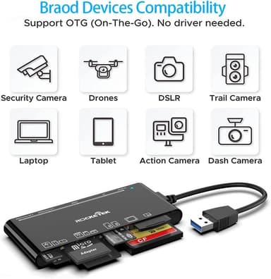 NÖRDIC USB-A kortleser 7 spor 1xCF, 2xSD, 2xMicroSD, 1xMS, 1xXD UHS-I