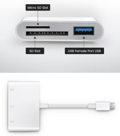 NÖRDIC USB-C kortleser 2 spor SD, MicroSD, 1xUSB-A 3.0 UHS-I