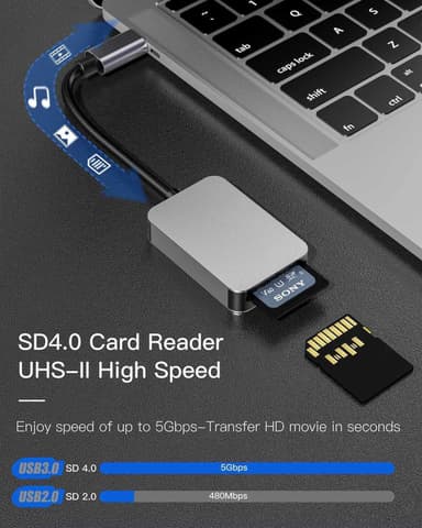 NÖRDIC USB-C 3.1 Kortleser 2 Spor SD 4.0 og MicroSD UHS-II