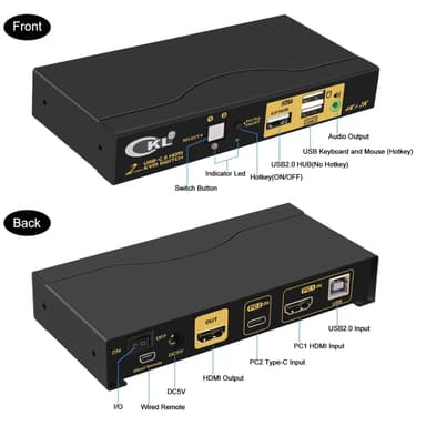 NÖRDIC 2 til 1 USB-C + HDMI KVM-svitsj, 4K 60Hz