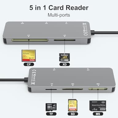 NÖRDIC USB-A, USB-C, Lightning-kortleser 5 spor CF, SD, MicroSD, MS, XD UHS-I